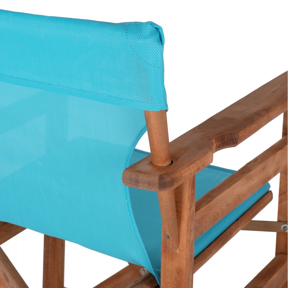 Σκαμπό μπαρ σκηνοθέτη  από ξύλο/ύφασμα σε χρώμα καρυδί/γαλάζιο 58x58x118