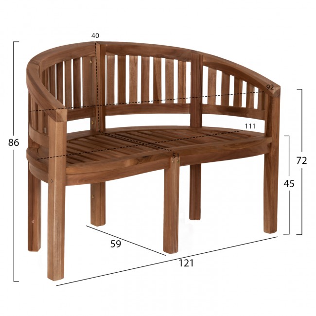 Παγκάκι εξωτερικού χώρου "CAPO" από ξύλο σε φυσικό χρώμα 121x59x86
