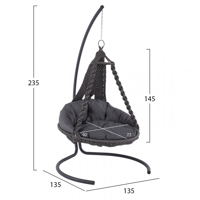 Κούνια-φωλιά κρεμαστή "AUGUST" από μέταλλο/σχοινί σε χρώμα ανθρακί 123x113x145