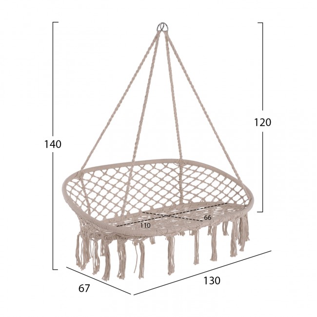 Κούνια-φωλιά κρεμαστή "NEENA" από σχοινί σε μπεζ χρώμα 130x67x140
