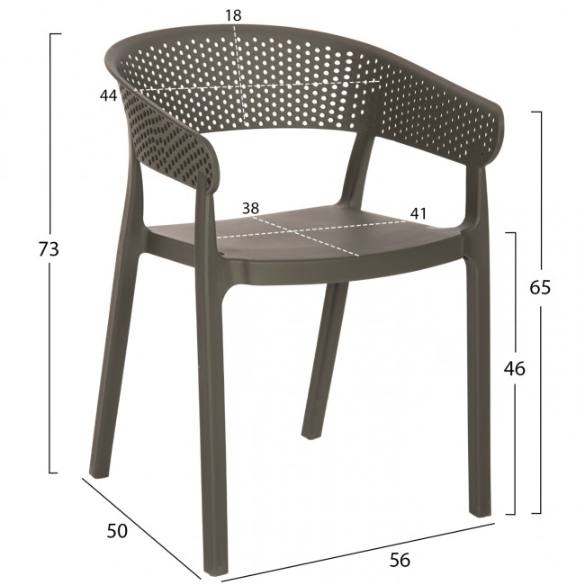 Πολυθρόνα "PERFOE" από πολυπροπυλένιο σε λαδί χρώμα 53.5x50.5x73