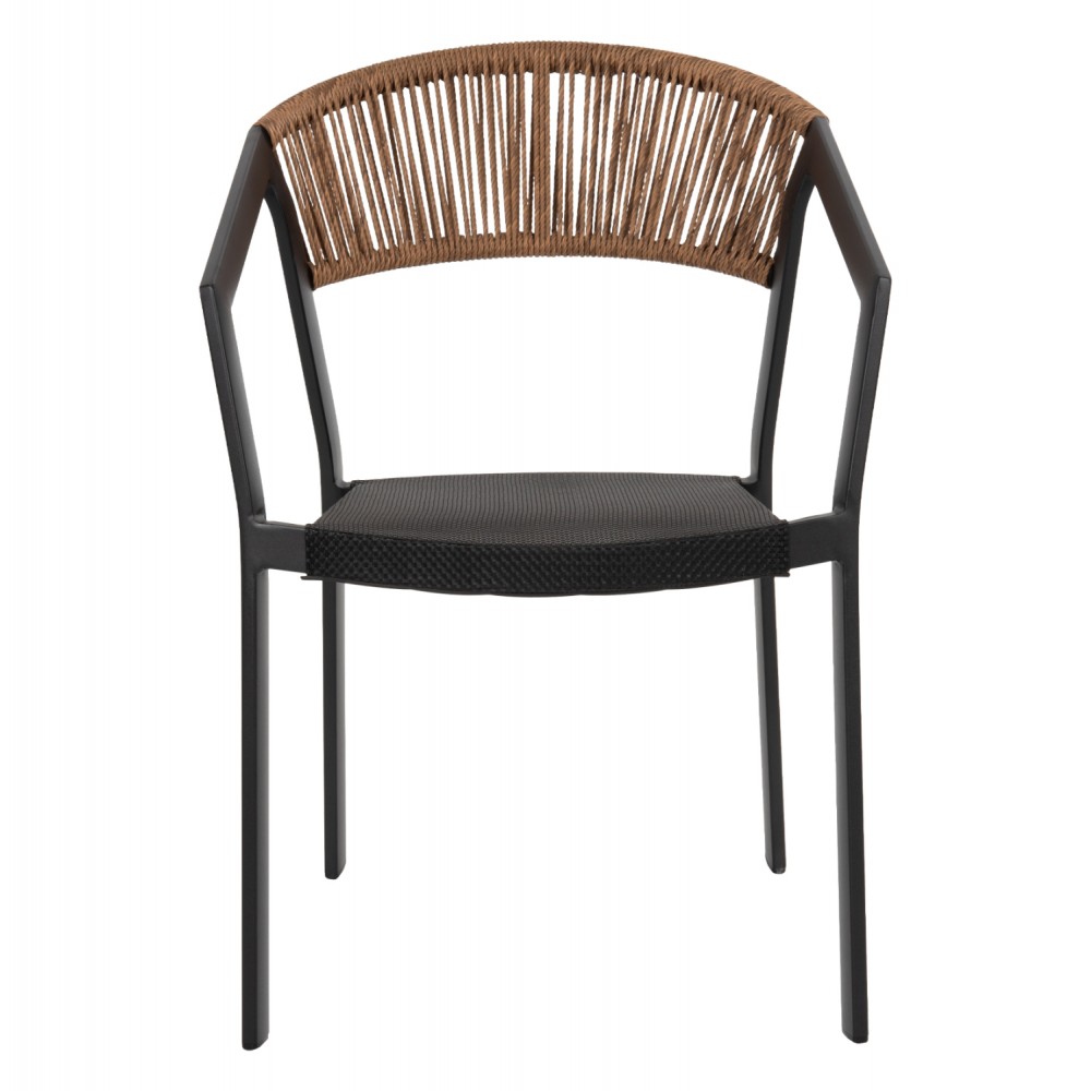 Πολυθρόνα από αλουμίνιο/ραττάν σε μαύρο/μπέζ χρώμα 57,5x59x81,5