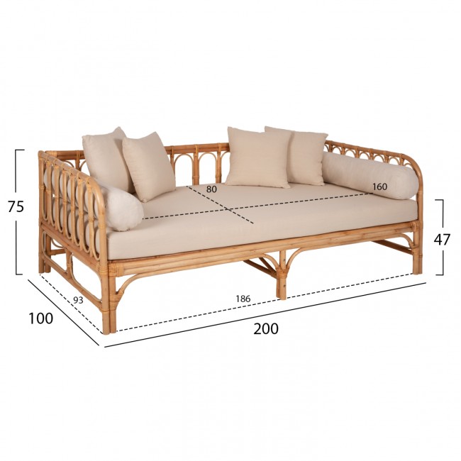Καναπές εξωτερικού χώρου "LIGNANO" από ραττάν σε φυσικό/μπέζ χρώμα 200x100x75