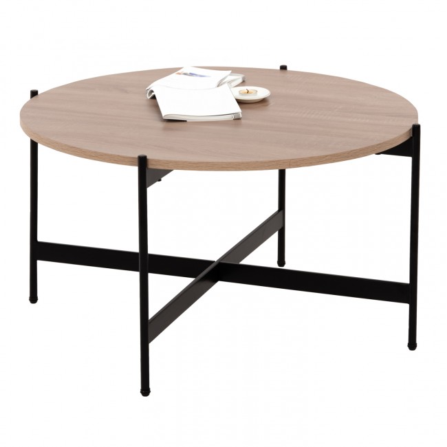 Τραπέζι σαλονιού από MDF/μέταλλο σε χρώμα σονόμα/μαύρο Φ80x45