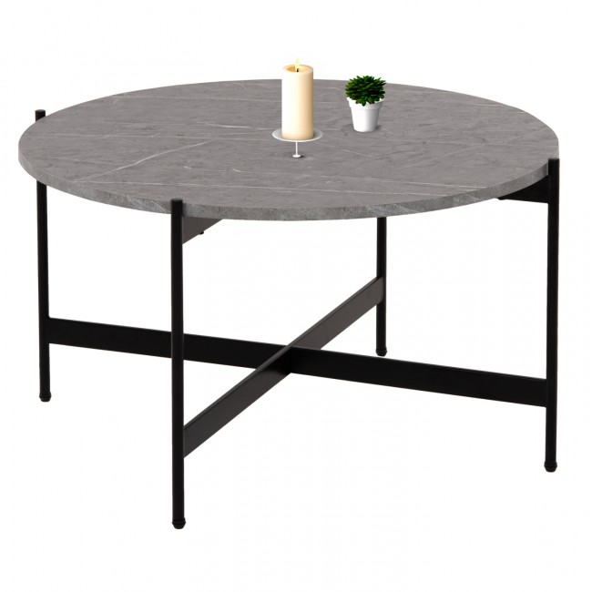 Τραπέζι σαλονιού από MDF/μέταλλο σε χρώμα γκρί/μαύρο Φ80x45