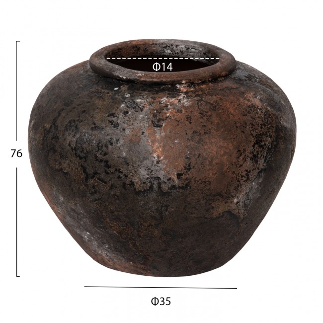 Διακοσμητικό βάζο από τερακότα σε χρώμα καφέ Φ35x27