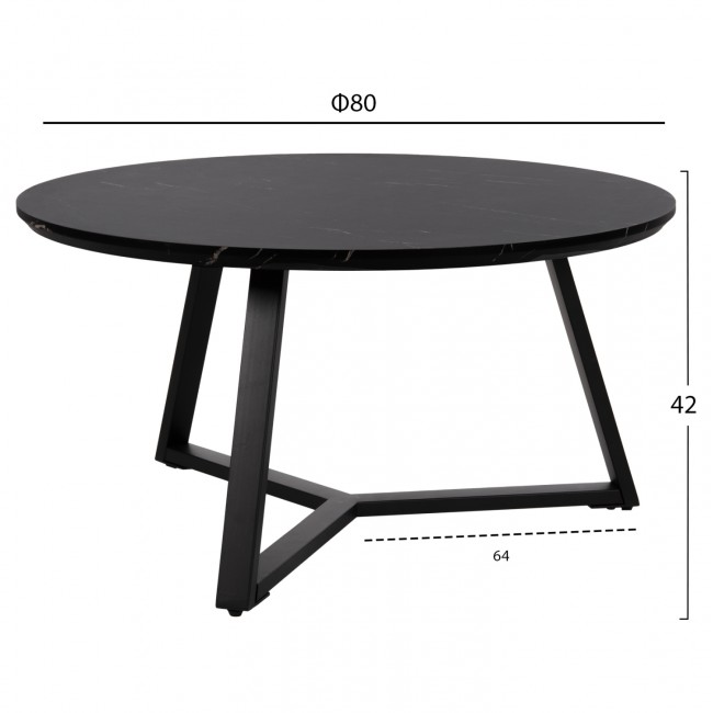 Τραπέζι σαλονιού από MDF/μέταλλο σε χρώμα μαύρο Φ80x42