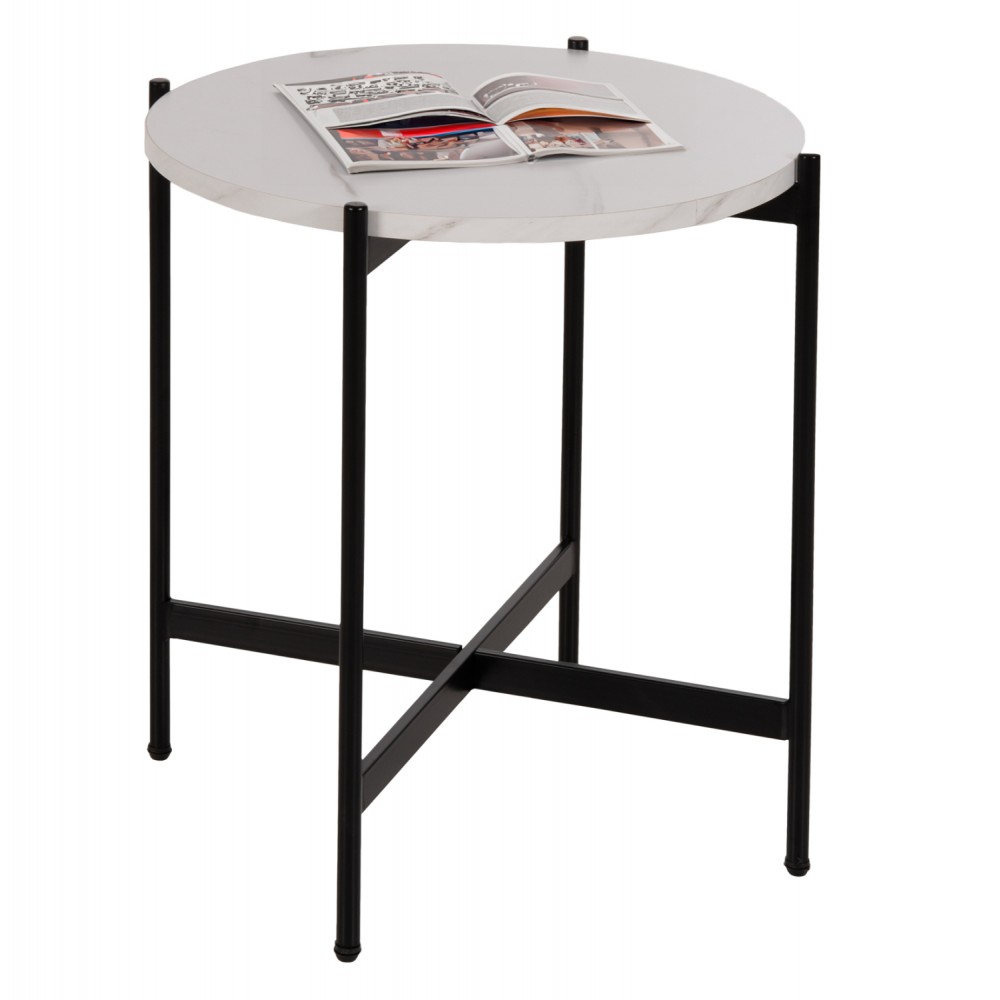 Βοηθητικό τραπέζι από MDF/μέταλλο σε χρώμα λεύκο/μαύρο Φ50x55