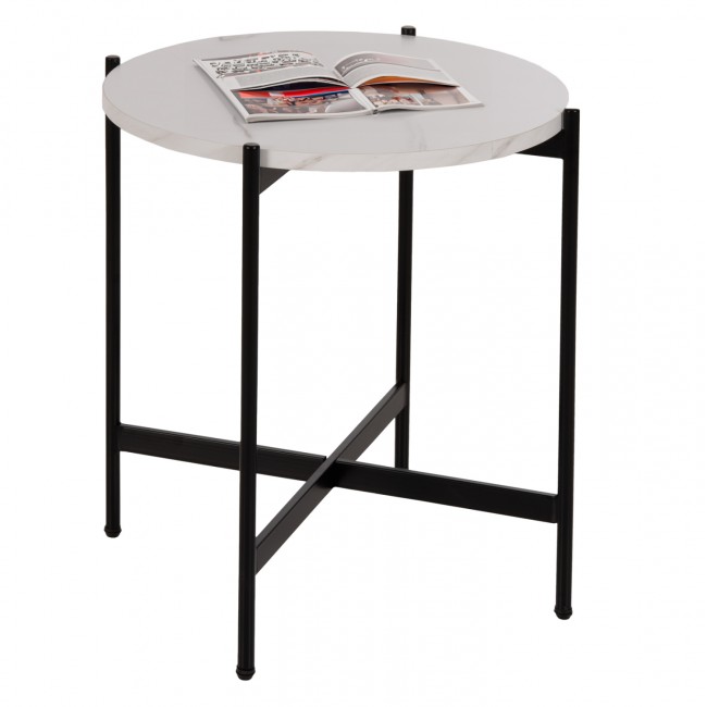 Βοηθητικό τραπέζι από MDF/μέταλλο σε χρώμα λεύκο/μαύρο Φ50x55