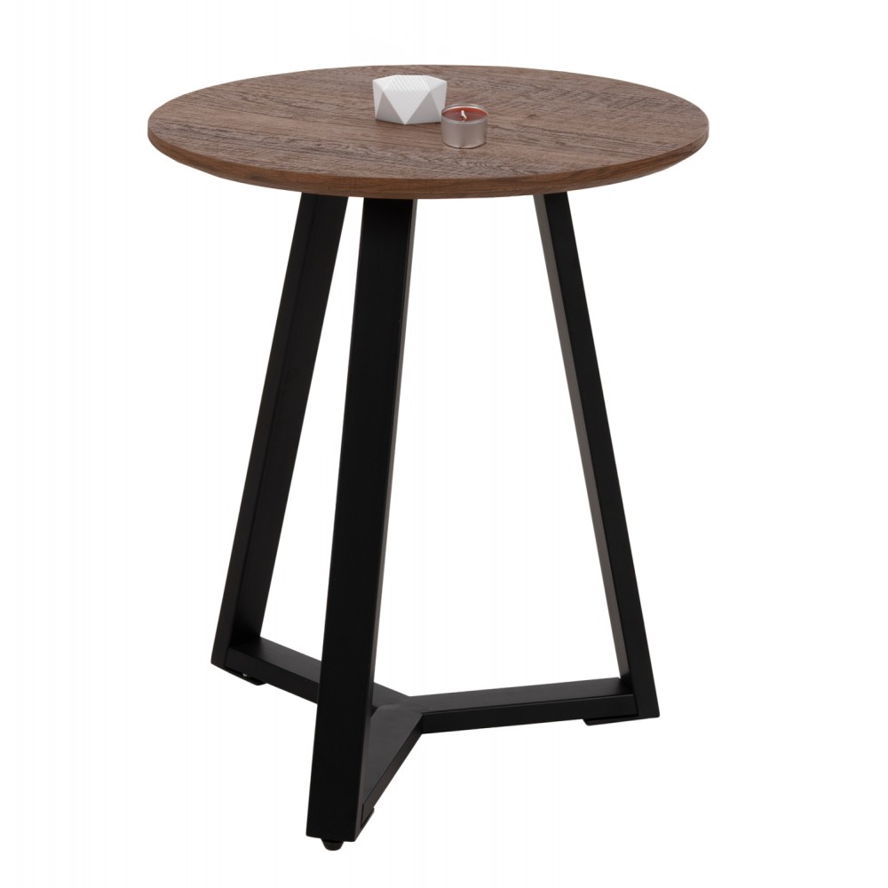 Βοηθητικό τραπέζι από MDF/μέταλλο σε χρώμα καρύδι/μαύρο Φ45x55