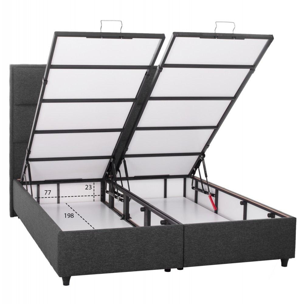 Κρεβάτι διπλό "ALBA" με αποθηκευτικό χώρο από ξύλο/ύφασμα σε χρώμα γκρί 160x200