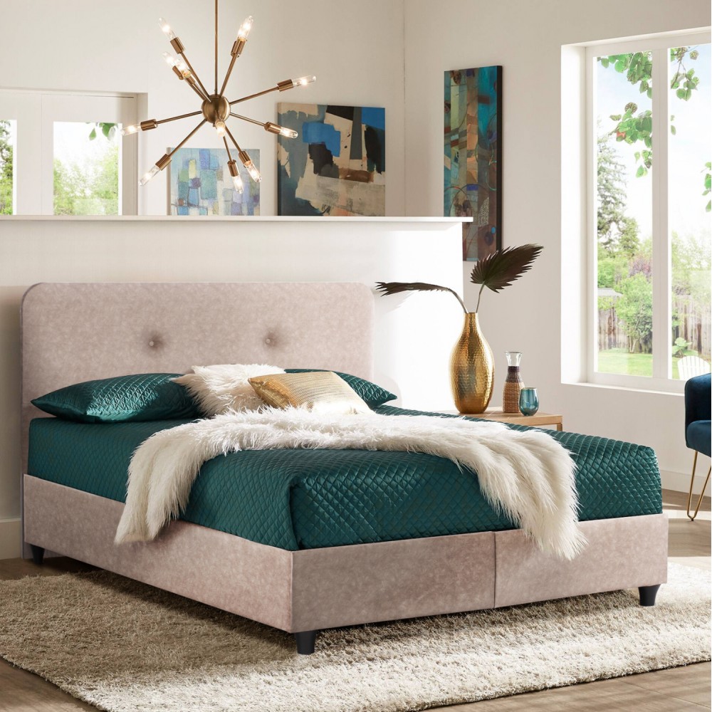 Κρεβάτι από ξύλο/ύφασμα σε χρώμα μπέζ 150x200