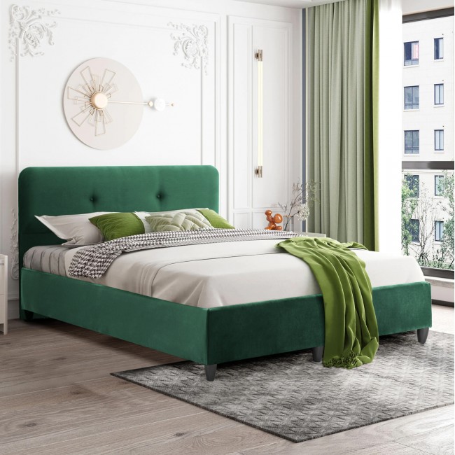 Κρεβάτι "DOLORES"  από ξύλο/βελούδο σε χρώμα κυπαρισσί 150x200