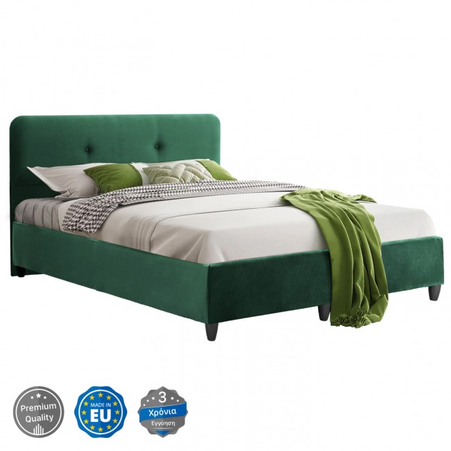 Κρεβάτι "DOLORES"  από ξύλο/βελούδο σε χρώμα κυπαρισσί 150x200