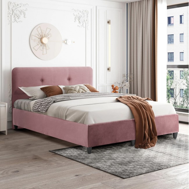 Κρεβάτι "DOLORES" από ξύλο/βελούδο σε χρώμα σάπιο μήλο 150x200