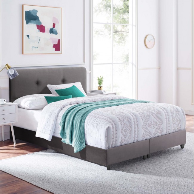 Κρεβάτι "DOLORES" από ξύλο/βελούδο σε χρώμα γκρί 150x200