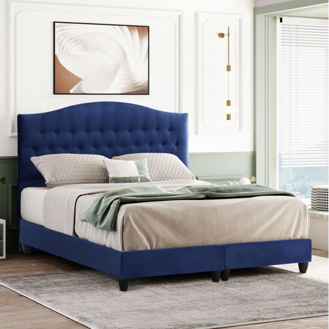 Κρεβάτι "MALENA" από ξύλο/βελούδο σε χρώμα μπλέ 150x200