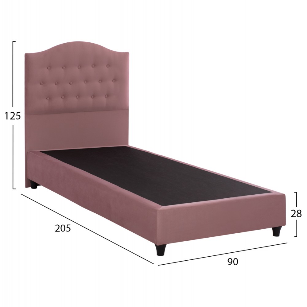 Κρεβάτι "MALENA" από ξύλο/βελούδο σε χρώμα σάπιο μήλο 90x200