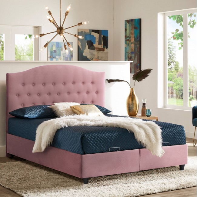 Κρεβάτι "MALENA" με αποθηκευτικό χώρο από ύφασμα βελούδο σε χρώμα σάπιο μήλο 160x200