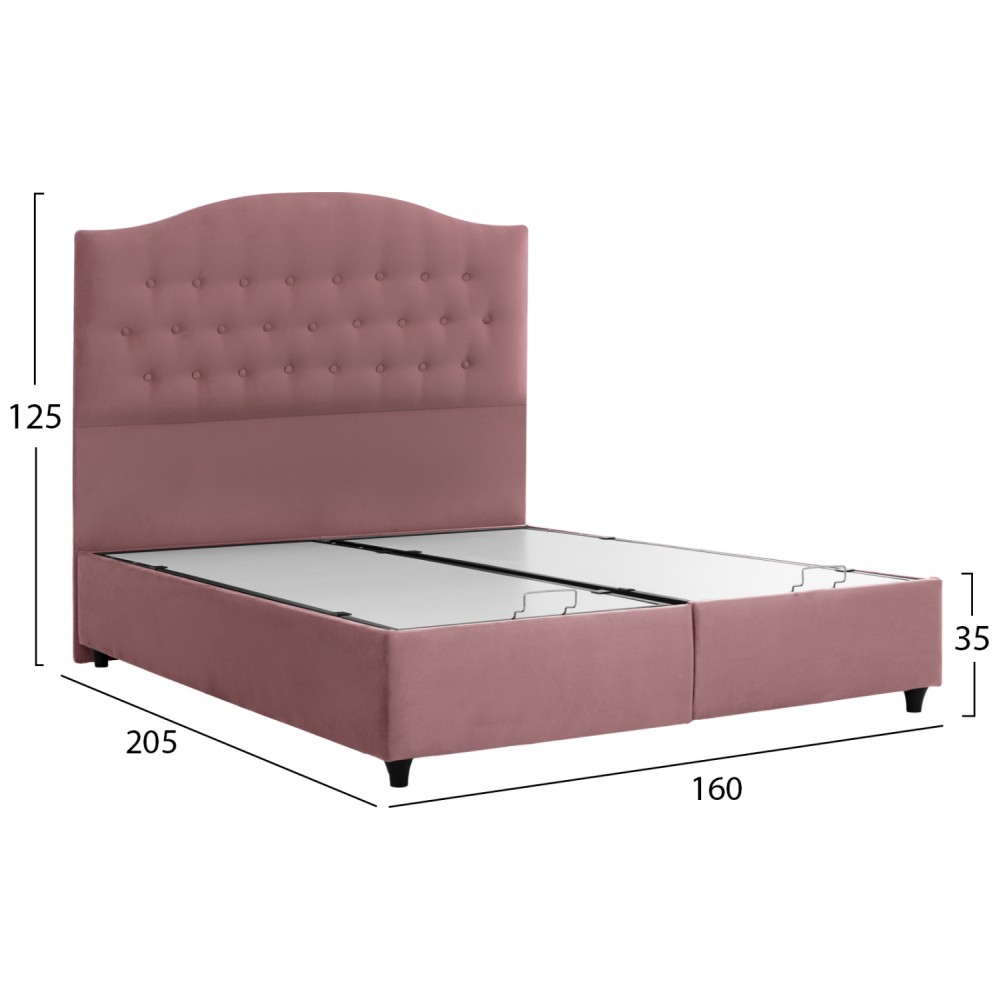 Κρεβάτι "MALENA" με αποθηκευτικό χώρο από ύφασμα βελούδο σε χρώμα σάπιο μήλο 160x200