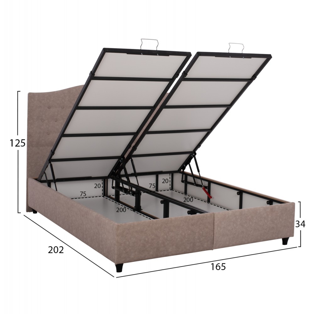 Κρεβάτι "MALENA" με αποθηκευτικό χώρο από ύφασμα σε χρώμα μπέζ 160x200