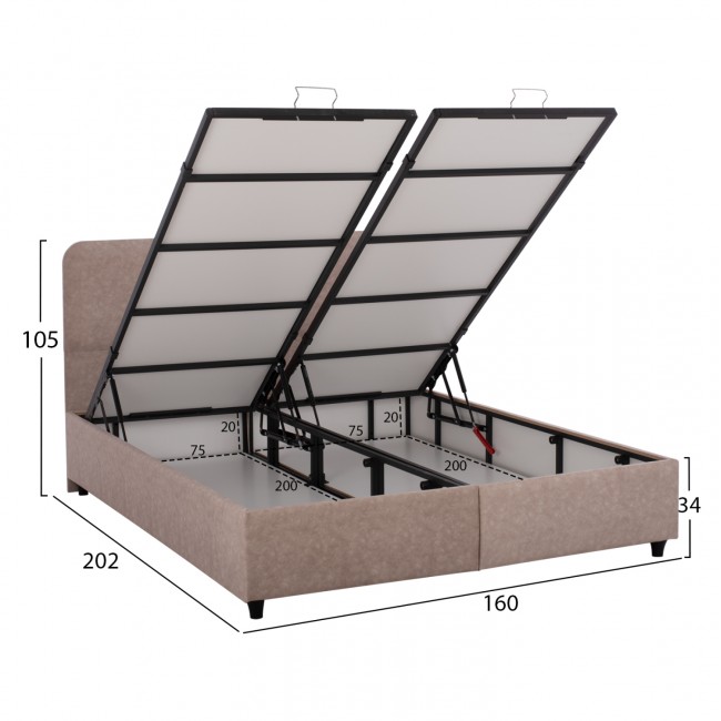 Κρεβάτι "DOLORES" από ξύλο/ύφασμα σε χρώμα μπέζ 160x200