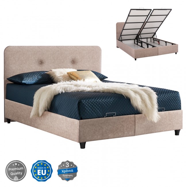 Κρεβάτι "DOLORES" από ξύλο/ύφασμα σε χρώμα μπέζ 160x200