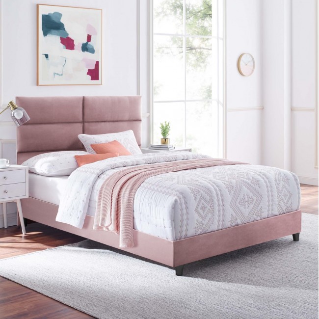 Κρεβάτι "MILO" από ξύλο/βελούδο σε χρώμα σάπιο μήλο 120x200