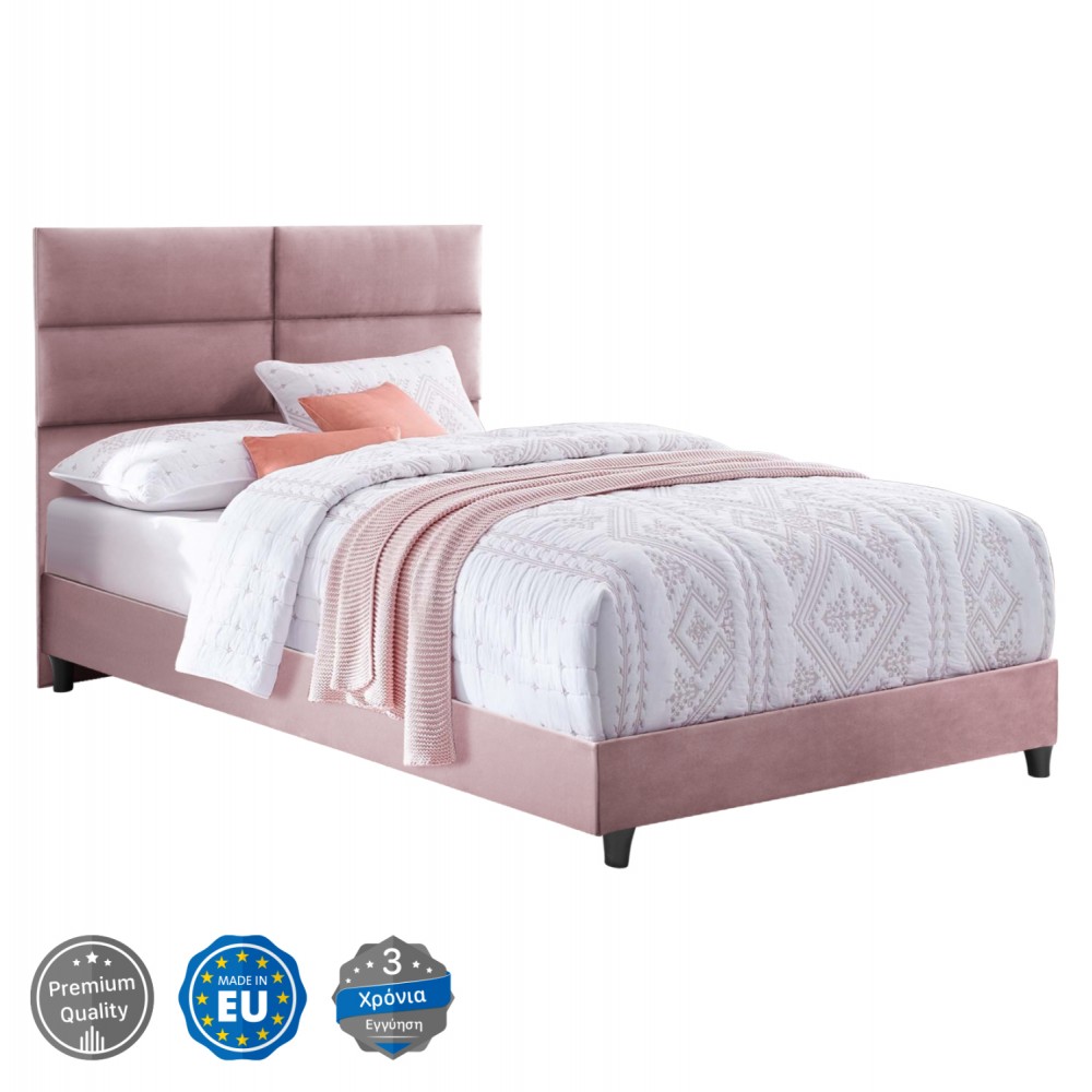 Κρεβάτι "MILO" από ξύλο/βελούδο σε χρώμα σάπιο μήλο 120x200