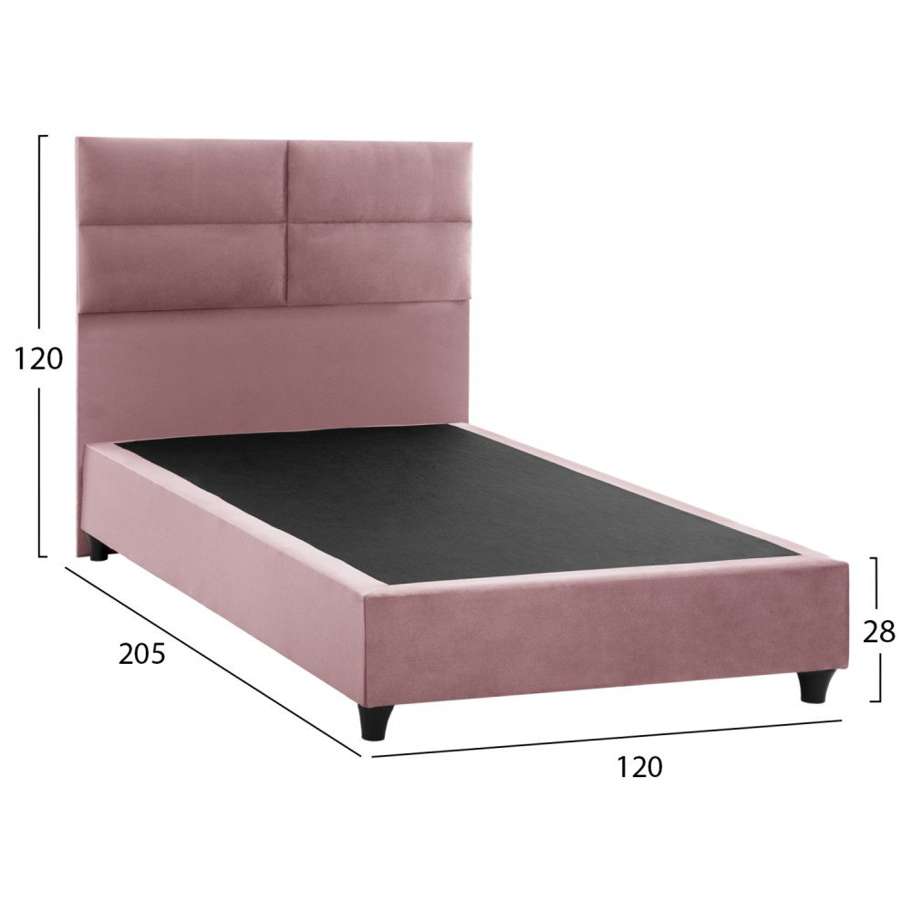 Κρεβάτι "MILO" από ξύλο/βελούδο σε χρώμα σάπιο μήλο 120x200