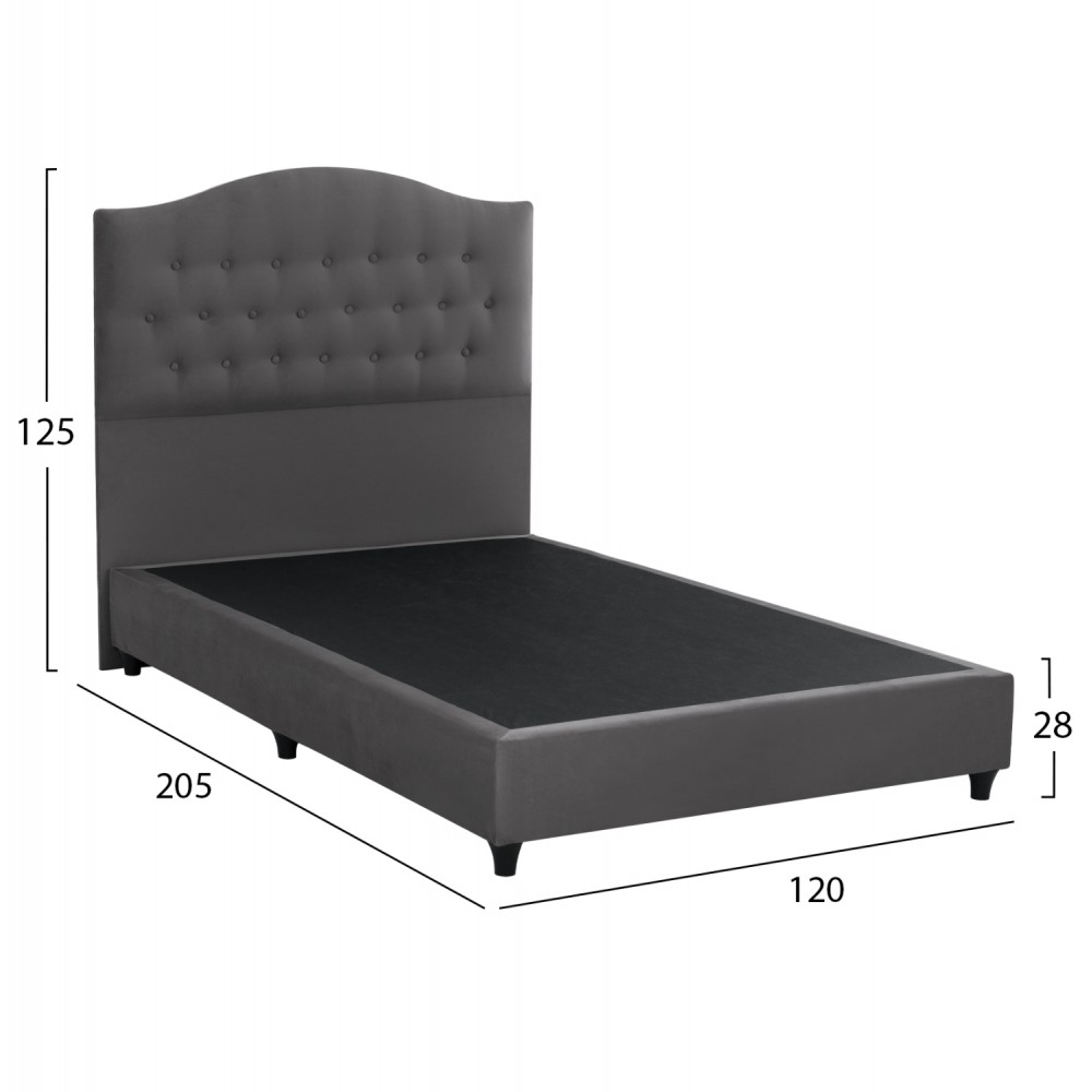 Κρεβάτι ημίδιπλο "MALENA" από ξύλο/βελούδο σε χρώμα γκρί 120x200