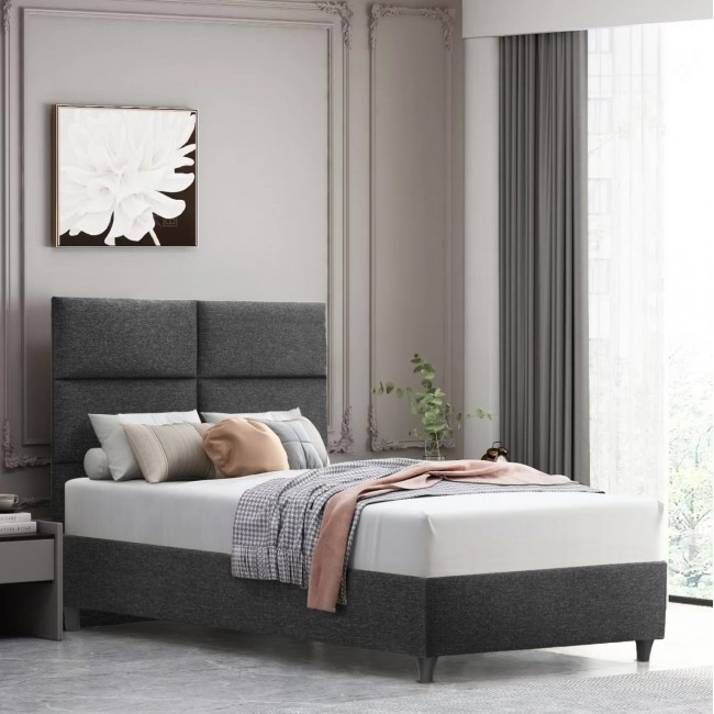 Κρεβάτι "MILO" από ξύλο/ύφασμα σε χρώμα γκρί 120x200