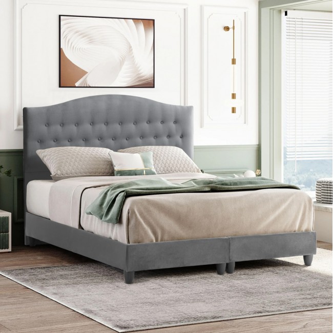 Κρεβάτι διπλό "MALENA" από ξύλο/βελούδο σε χρώμα γκρί 150x200