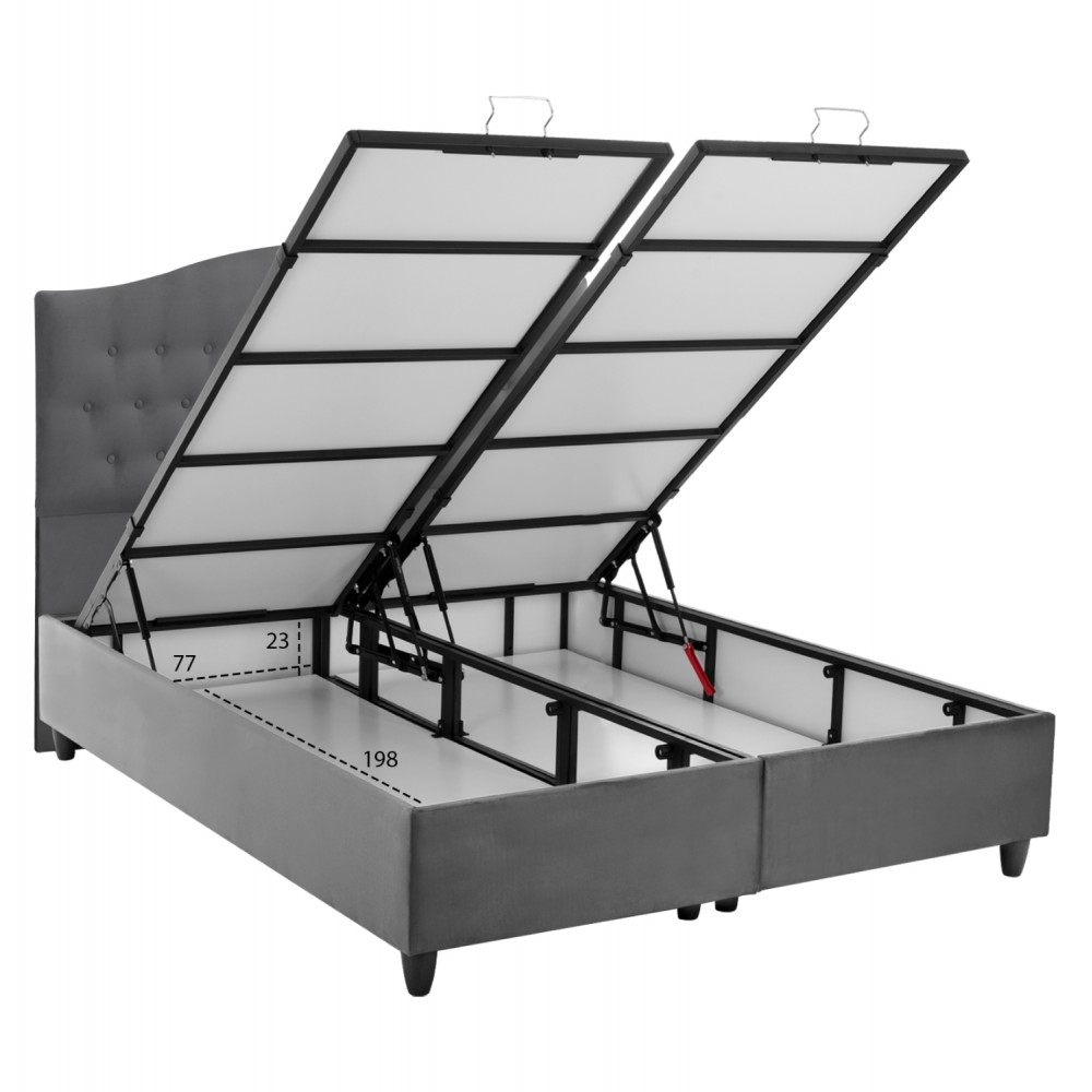 Κρεβάτι "MALENA" με αποθηκευτικό χώρο από βελούδο σε χρώμα γκρί 160x200