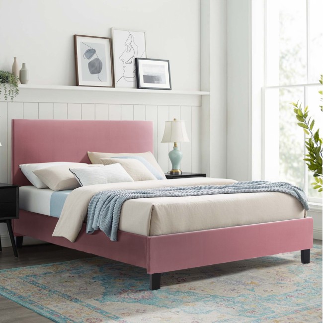 Κρεβάτι "BECCA" από βελούδο σε χρώμα σάπιο μήλο 150x200