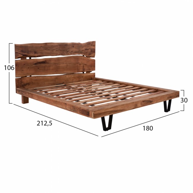 Κρεβάτι "NICOLE" από μέταλλο/μασίφ σε φυσικό χρώμα 160x200