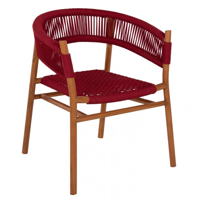 Πολυθρόνα "IRVING" από ξύλο/σχοινί σε φυσικό/μπορντώ χρώμα 60x55x75
