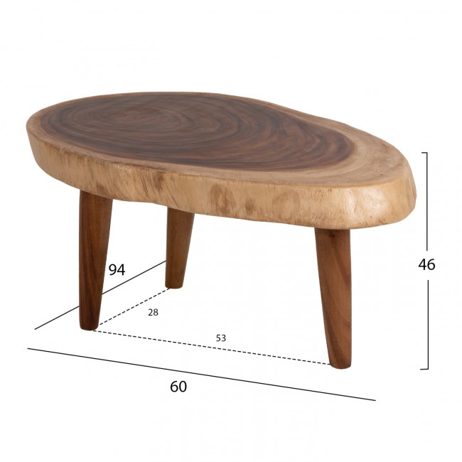 Τραπέζι σαλονιού "DOMPU" από μασίφ σε χρώμα φυσικό 60x94x46