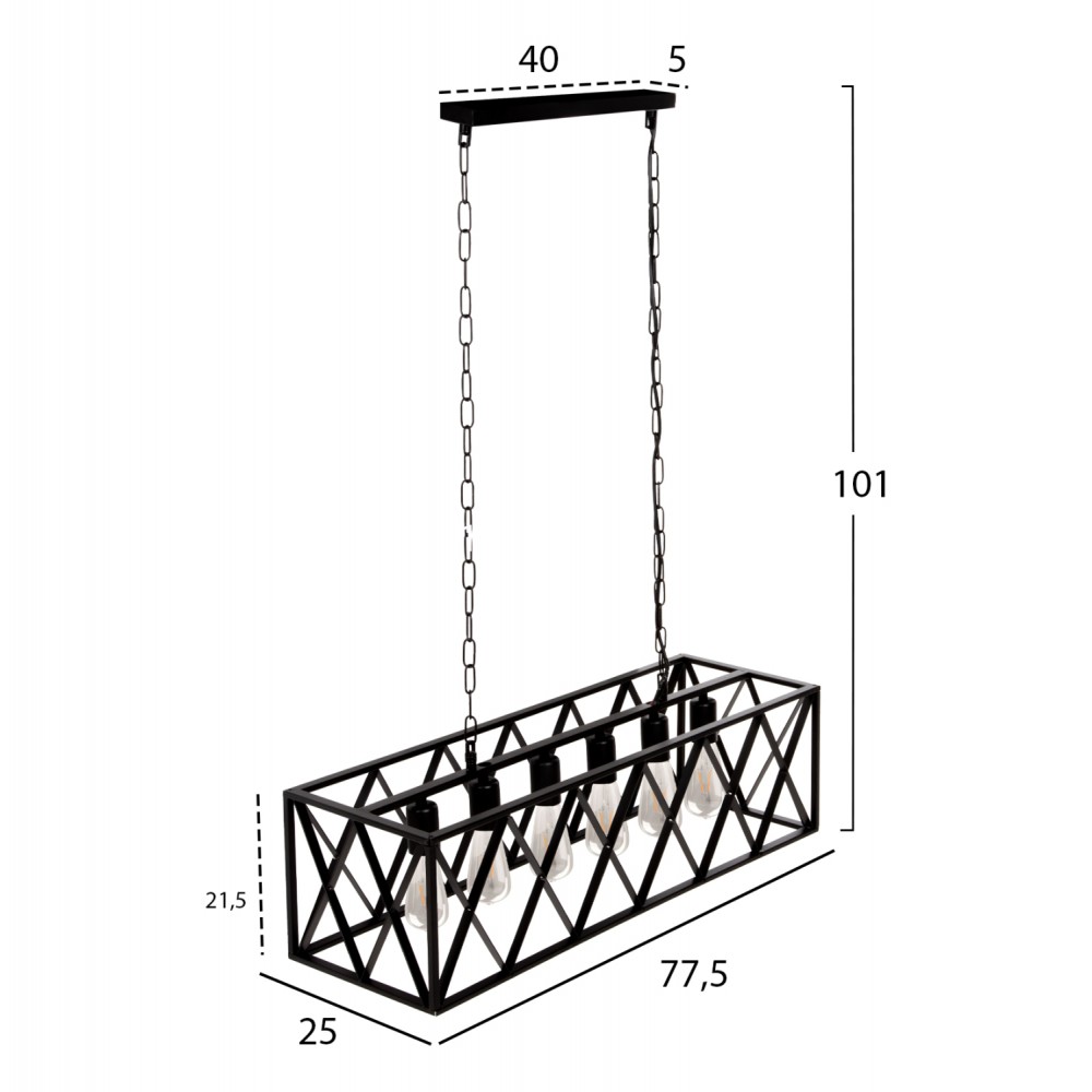 Φωτιστικό εξάφωτο από μέταλλο σε χρώμα μαύρο 77,5x25x101