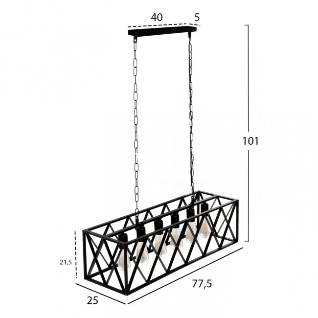 Φωτιστικό εξάφωτο από μέταλλο σε χρώμα μαύρο 77,5x25x101