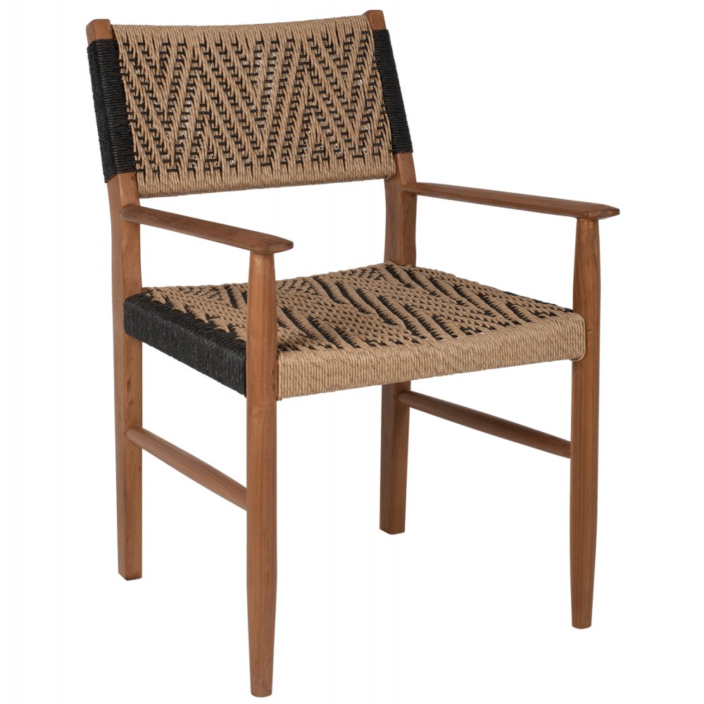 Πολυθρόνα από μασίφ/σχοινί σε φυσικό/μαύρο χρώμα 57x67x86