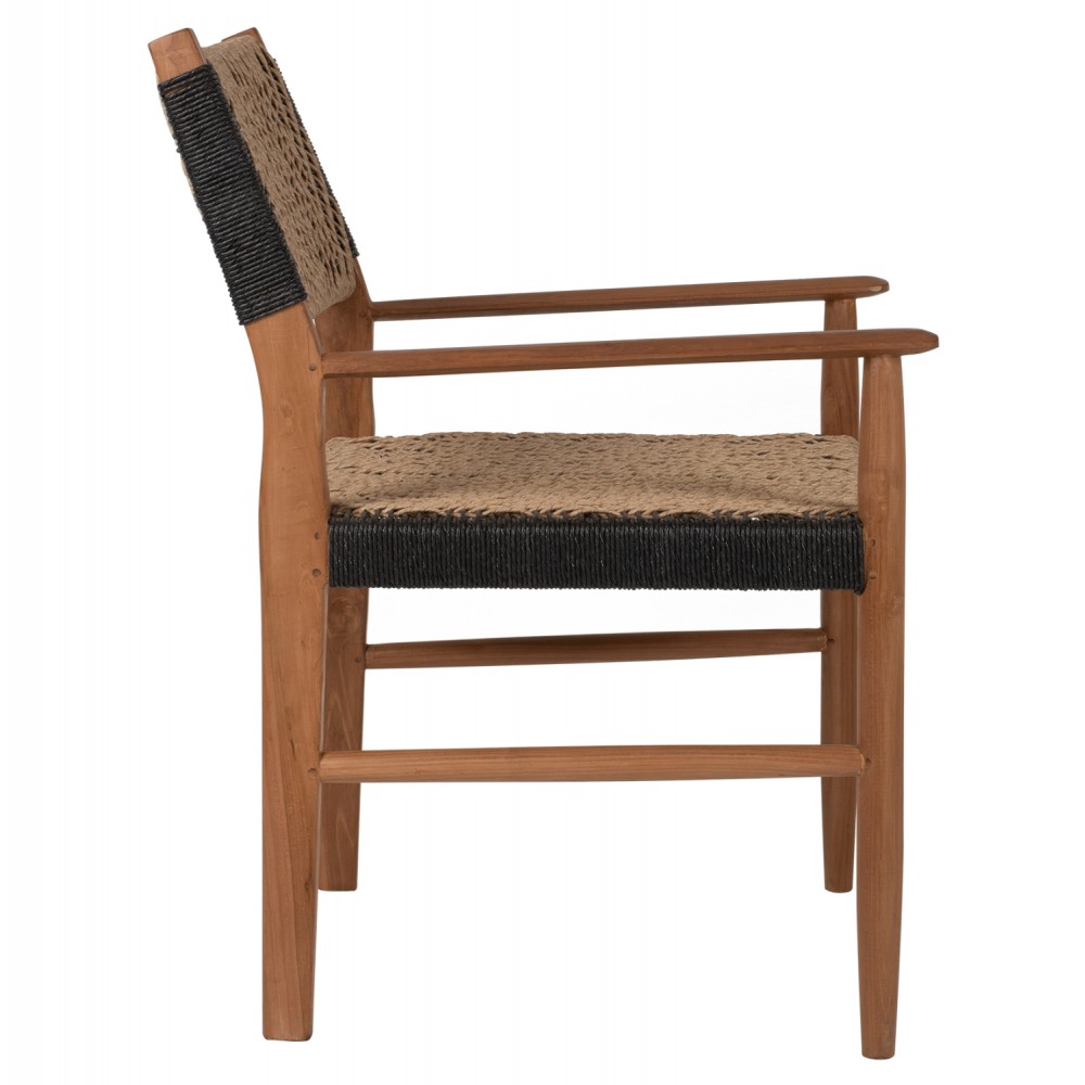 Πολυθρόνα από μασίφ/σχοινί σε φυσικό/μαύρο χρώμα 57x67x86