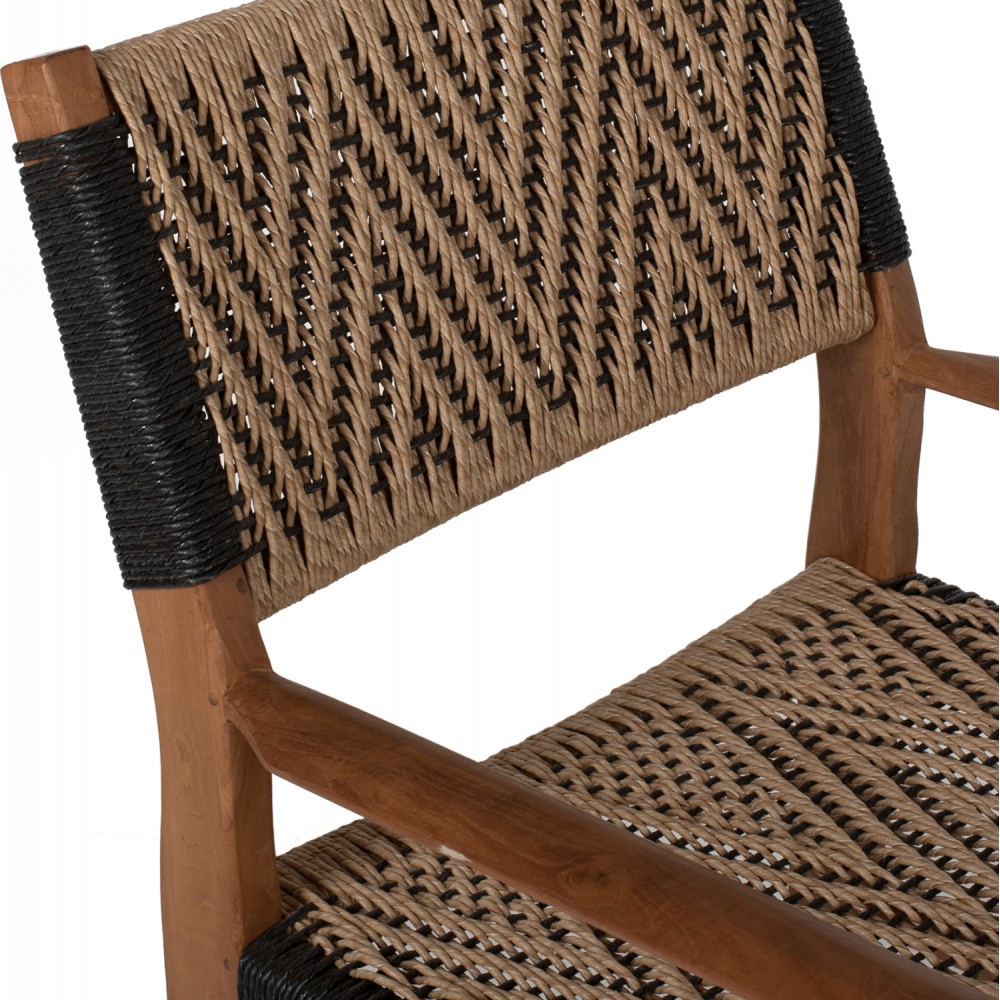 Πολυθρόνα από μασίφ/σχοινί σε φυσικό/μαύρο χρώμα 57x67x86