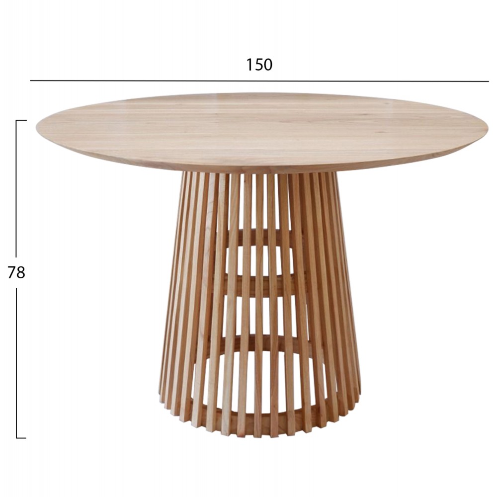 Τραπέζι τραπεζαρίας από μασίφ σε χρώμα φυσικό Φ150x78