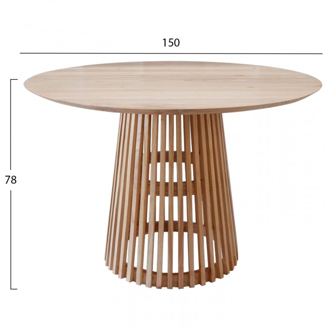 Τραπέζι τραπεζαρίας από μασίφ σε χρώμα φυσικό Φ150x78