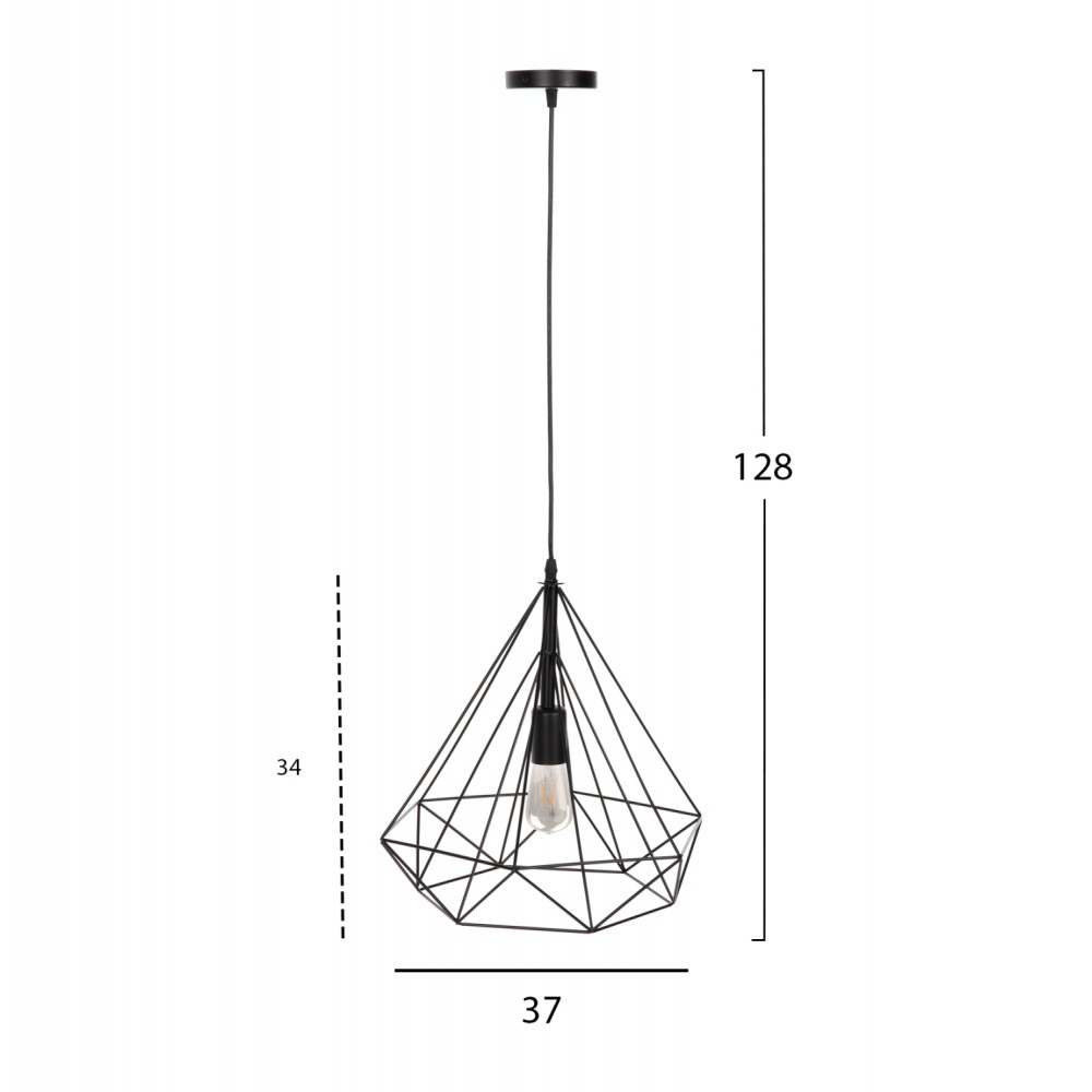 Φωτιστικό μονόφωτο από μέταλλο σε μαύρο χρώμα 32x37x128