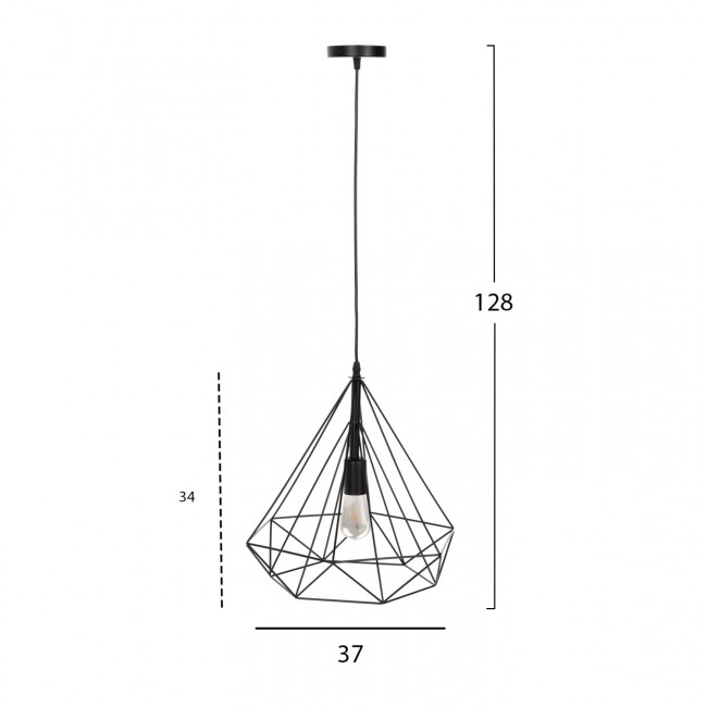 Φωτιστικό μονόφωτο από μέταλλο σε μαύρο χρώμα 32x37x128