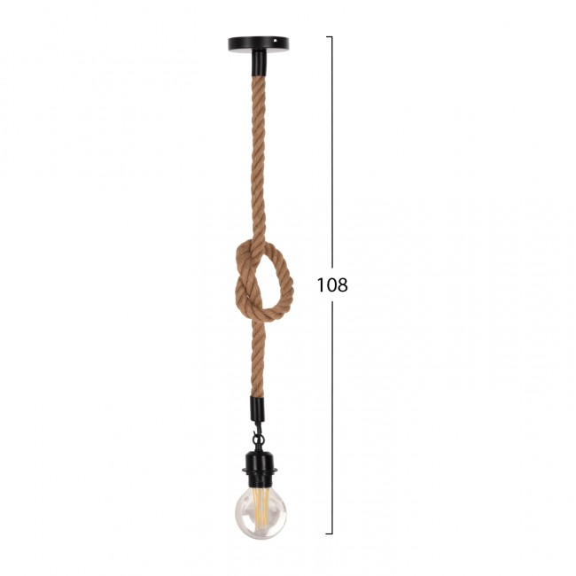 Φωτιστικό μονόφωτο από μέταλλο/σχοινί σε χρώμα μαύρο/φυσικό 1x1,6x108