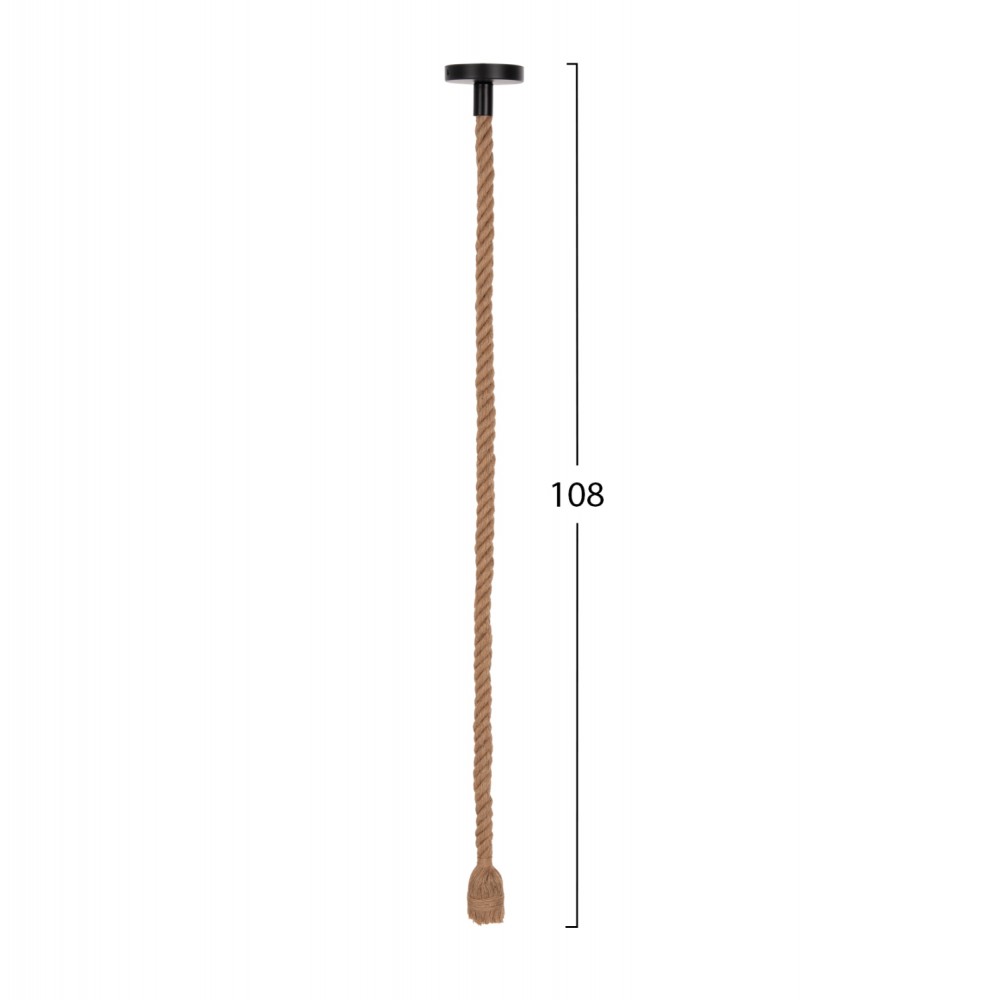 Φωτιστικό μονόφωτο από μέταλλο/σχοινί σε χρώμα μαύρο/φυσικό 1x2x108