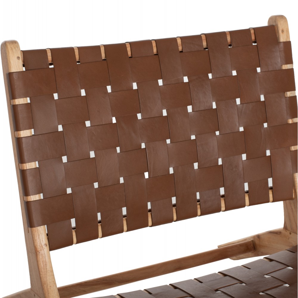 Καρέκλα από μασίφ/τεχνόδερμα σε φυσικό/καφέ χρώμα 65x82x88